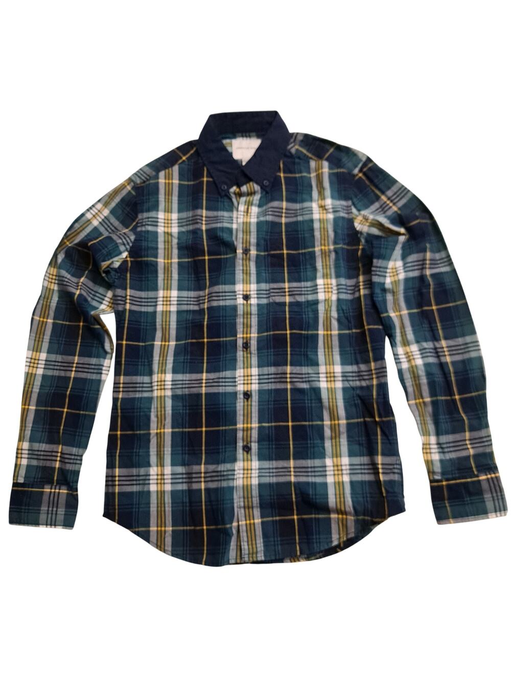 NWT American Eagle Plaid Shirt Long Sleeve Button-Down Green Yellow Mens Size XS